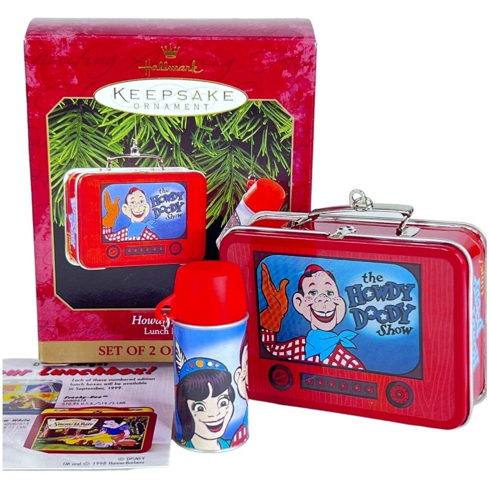 Hallmark Howdy Doody‎ LunchBox Thermos Set ORNAMENT 1999 Clarabell Clown Vintage